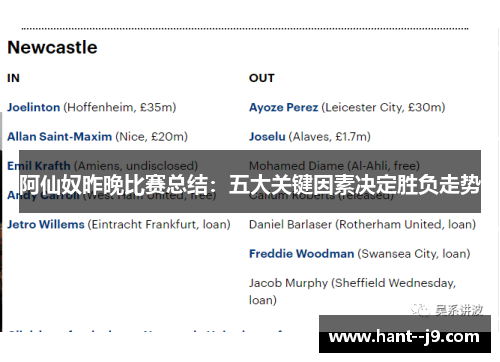 阿仙奴昨晚比赛总结：五大关键因素决定胜负走势